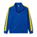 Men's blue full-zip sports jacket with yellow side stripes on sleeves - Blue