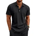 Classic men's black linen short sleeve polo shirt with casual business collar style - S / Tops / Black