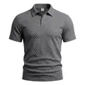 Polo à manches courtes pour homme gris foncé avec texture jacquard géométrique - S / Gris foncé