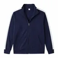 Classic navy blue men's track jacket featuring white shoulder stripes and full zip - Navy Blue