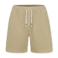 Detailed view of men's khaki linen shorts with an adjustable white drawstring waist - Khaki
