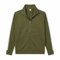 Men's olive green zip-up track jacket with white side stripes and stand collar - Army Green