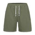 Olive green linen men's shorts with drawstring elastic waist and solid color - Army Green