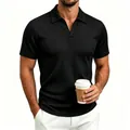 Primer plano de polo negro acanalado en modelo, estilo casual de negocios para verano. - S / Tops / Negro