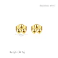 Elegant gold plated stainless steel triple sphere flower stud earrings, 4.53mm small size - Three Beads Floral Style (LE3082) / 4.53mm / Gold