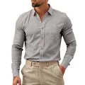 Klassisches hellgraues Langarm-Business-Hemd für Herren, Slim Fit Design - S / Oberteile / Grau