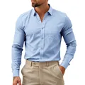 Klassisches hellblaues langärmeliges Business-Casual-Hemd für Herren mit Tasche - S / Oberteile / Hellblau