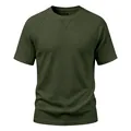 T-shirt homme en maille gaufrée à manches raglan vert foncé, col rond décontracté. - S / Hauts / Vert Militaire