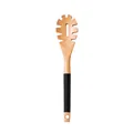 Oak wood pasta server spoon with black textured anti-slip silicone handle kitchen tool - Spaghetti Server / Black