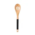 Professional oak wood slotted spoon with black non-slip silicone handle for kitchen - Slotted Spoon / Black