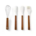 4pcs white silicone baking tool set with wooden handles including whisk and spatula - Four-Piece Set