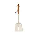 Heat-resistant silicone slotted spatula with acacia wood handle and leather loop - Slotted Spatula