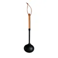 Mestolo da zuppa ergonomico in silicone nero con manico in legno naturale e laccio - Cucchiaio da Minestra