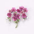 Vintage pink flower branch brooch with white pearl dangles, elegant floral suit pin accessory - Rose Red