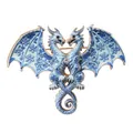 Brosche mit doppelköpfigem Drachen aus blau-weißem Porzellan und Emaille-Verzierung. - Blau-Weiß-Porzellan-Stil 3 (DW1256-3)