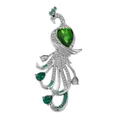 Eleganter silberfarbener Pfau-Anstecknadel mit grünen und klaren Kristallen für Damenmode. - Grün