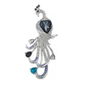 Eleganter silberfarbener Pfau-Anstecknadel mit bunten Kristallen für Luxusanzüge - Blau
