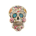 Farbenfrohe mexikanische Tag der Toten Totenkopf-Brosche mit Strass und Emaille - Gelb