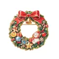 Exquisite Christmas wreath brooch with snowman, bell, and gingerbread man details - Christmas Wreath (Red & Green) / Green