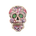 Exquisit mexikanische Tag der Toten Brosche mit buntem Totenkopf und Kristallsteinen - Rosa