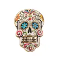 Bunte mexikanische Day of the Dead Totenkopf Brosche mit Emaille-Blumen-Design - Gelb