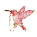 Elegant pink gradient hummingbird brooch with shiny rhinestones and gold chain accessory - Pink