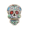 Farbenfrohe Tag der Toten Totenkopf-Brosche mit Emaille und Kristallakzenten - Blau