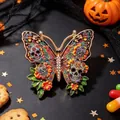 Intricate Halloween butterfly brooch with colorful skull patterns and crystal accents - Skull Butterfly