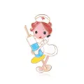 Cute cartoon nurse enamel brooch pin holding a blue syringe, healthcare jewelry gift - Nurse Holding Syringe