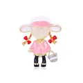 Creative enamel cartoon girl brooch pin with pink hat and rhinestone bag decoration - Girl in Sun Hat