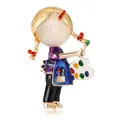 Cute cartoon painter girl enamel brooch pin with a colorful artist palette detail - Little Painter Girl