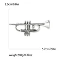 Vintage silver-plated alloy trumpet musical instrument brooch with sparkling crystal - Silver