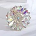 Elegant vintage flower brooch featuring AB colorful glass rhinestones for coats - Gold