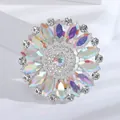 Vintage round floral brooch pin featuring iridescent AB colored glass rhinestones for women - Silver