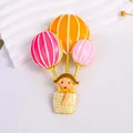 Cute whimsical hot air balloon brooch featuring a cartoon girl in vibrant enamel finish - Multicolor Hot Air Balloon Girl / Yellow