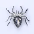 Elegant gothic alloy spider brooch featuring a grey faceted crystal and sparkling rhinestones - Gun Black