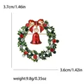 Detailed enamel Christmas wreath brooch with red bell, bow decoration and rhinestones - Christmas Wreath Style (E7-3-9537)