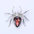 Elegant alloy rhinestone spider brooch featuring a large red teardrop gemstone detail - Coffee