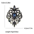 Vintage baroque hollow alloy brooch with blue rhinestones and dimensions shown - Blue