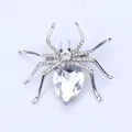 Sparkling silver-toned spider brooch with large pear-shaped crystal and rhinestones - Silver Bottom White