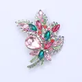 Elegant colorful glass bouquet brooch with silver-tone alloy base for women's suits - Silver Base Pink