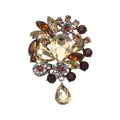 Vintage flower brooch with amber and red glass crystals for women's fashion - 7.6x5.3cm / Champagne