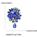 Elegant blue crystal cluster brooch with teardrop dangle, size 7.6cm x 5.3cm, weight 35.1g - 7.6x5.3cm / Blue