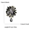 Eleganter Vintage-Blumenbrosche mit grauen und schwarzen Strasssteinen und Tropfenanhänger - 7.6x5.3cm / Schwarz