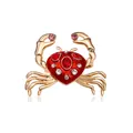 Red enamel crab brooch pin with sparkly rhinestone accents - Red