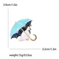 Cute enamel cat with umbrella brooch details showing size and weight parameters - Blue