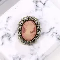 Vintage pink cameo brooch with antique gold frame and rhinestones - Pink