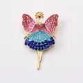 Exquisite ballet dancer angel brooch with pink rhinestone wings and blue skirt - Blue