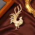 Elegant vintage gold rooster brooch with intricate feather details for men suit accessories - Golden Rooster (D4-1-6913)