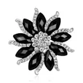 Elegant black flower brooch with sparkling rhinestones and alloy silver finish for women. - Black and Silver Flower Style (C9-2-8605)